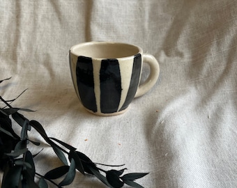 NEW Striped Mini Mug 150ml, handmade ceramic mug, white black cup, unique British gift, tea coffee lover, mini mug, black and white mugs