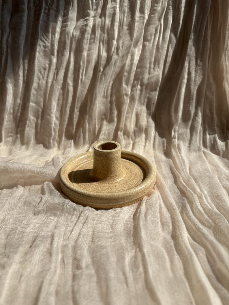 Cream candlestick holder, Neutral candle gift homeware, boho home decor, Speckled candle stick holder image 1