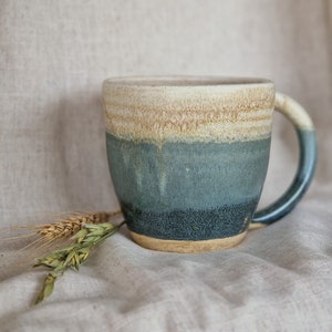 Mountains ceramic mug, Green handmade cup, 500ml Cream mugs, unique british gift, tea coffee lover, ocean glazed dining, Shiny green mugs