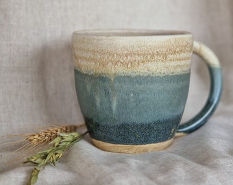 Mountains ceramic mug, Green handmade cup, 500ml Cream mugs, unique british gift, tea coffee lover, ocean glazed dining, Shiny green mugs