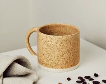Handmade ceramic mug, Soft yellow cup, 400ml Yellow mugs, unique british gift, tea coffee lover, ocean glazed dining, Dusty orange mugs