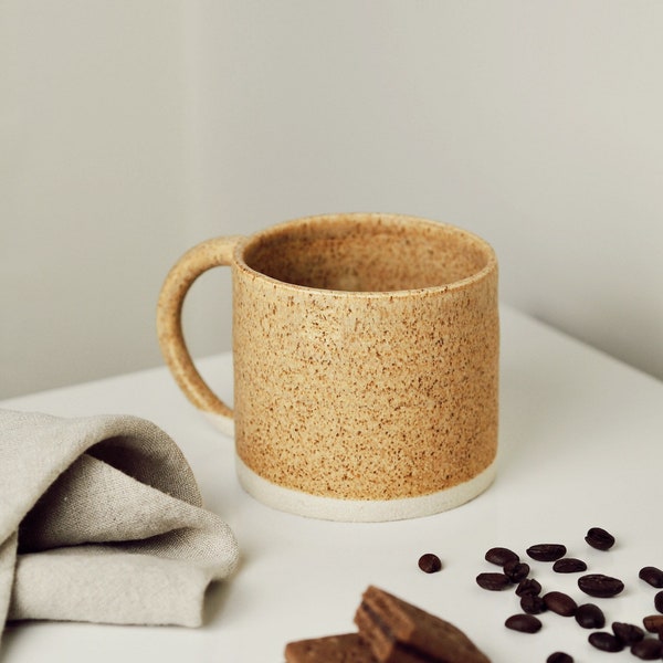 Handmade ceramic mug, Soft yellow cup, 400ml Yellow mugs, unique british gift, tea coffee lover, ocean glazed dining, Dusty orange mugs