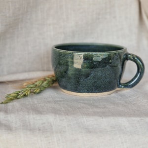Handmade ceramic mug, green glazed cappuccino, clay cup, 300ml latte mugs, unique british gift, tea coffee lover, green mug