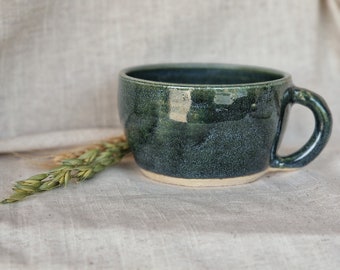 Handmade ceramic mug, green glazed cappuccino, clay cup, 300ml latte mugs, unique british gift, tea coffee lover, green mug