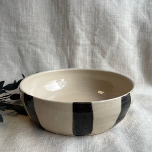 Limited Edition Stripe pasta bowl, handmade wide dish, ceramic serving bowls, black pottery decor, home kitchen plate, eco friendly living