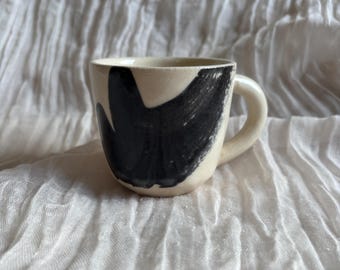 The Maker's Mark Mini Mug 150ml, handmade ceramic mug, white black, unique British gift, tea coffee lover, mini mug, black  white mugs