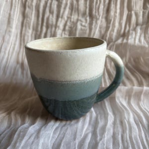 Mountains ceramic mug, Green handmade cup, 500ml Cream mugs, unique british gift, tea coffee lover, ocean glazed dining, Shiny green mugs