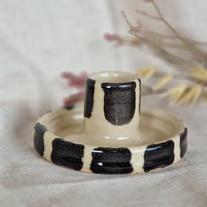 Stripe  candlestick set, white candle gift homeware, boho home decor, black candle stick holder