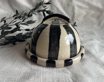 Stripe ceramic butter dish, handmade butter cellar, hand thrown butter dishes