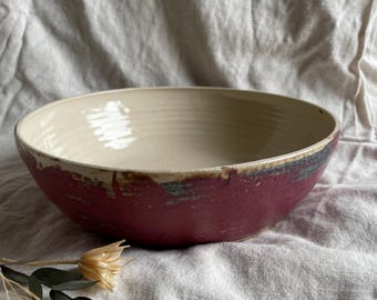 Dark Pink large pasta bowl, handmade wide dish, ceramic serving bowls, black and white pottery decor, home kitchenware, eco friendly living