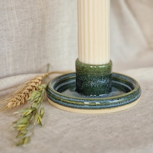 Dark green candlestick set, green candle gift homeware, boho home decor, Speckled candle stick holder Individual holder