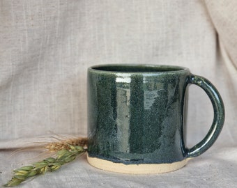 Handmade ceramic mug, Deep Green cup, 400ml green mugs, unique british gift, tea coffee lover, ocean glazed dining, speckled blue mugs