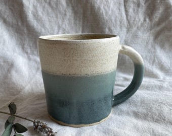 Mountain ceramic mug, Cream glazed cup, 300ml Green mugs, unique british gift, tea coffee lover, ocean glazed dining, Soft beige mugs