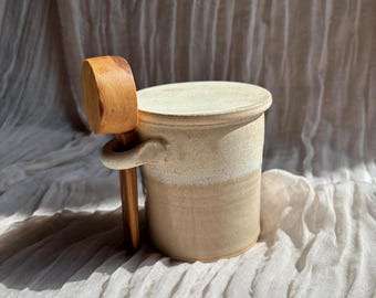 Low Tide Kanister, Küchenkeramikbehälter mit Löffel, Kaffeedose, Zuckerdose, Beutelhalter für die Küche, creme und rot