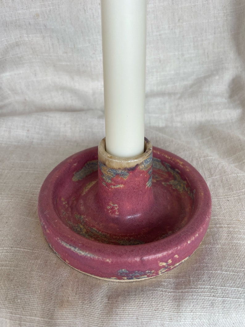 Berry Pink candlestick holder, rose candle gift homeware, boho home decor, bright candlestick holder image 1