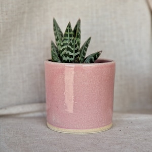 Pink ceramic planter, Handmade glazed beaker, candy floss plant pot, 200ml rose vessel, unique British gift, handcrafted plant pots image 1