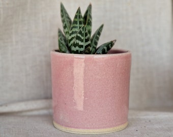 Pink ceramic planter, Handmade glazed beaker, candy floss plant pot, 200ml rose vessel, unique British gift, handcrafted plant pots