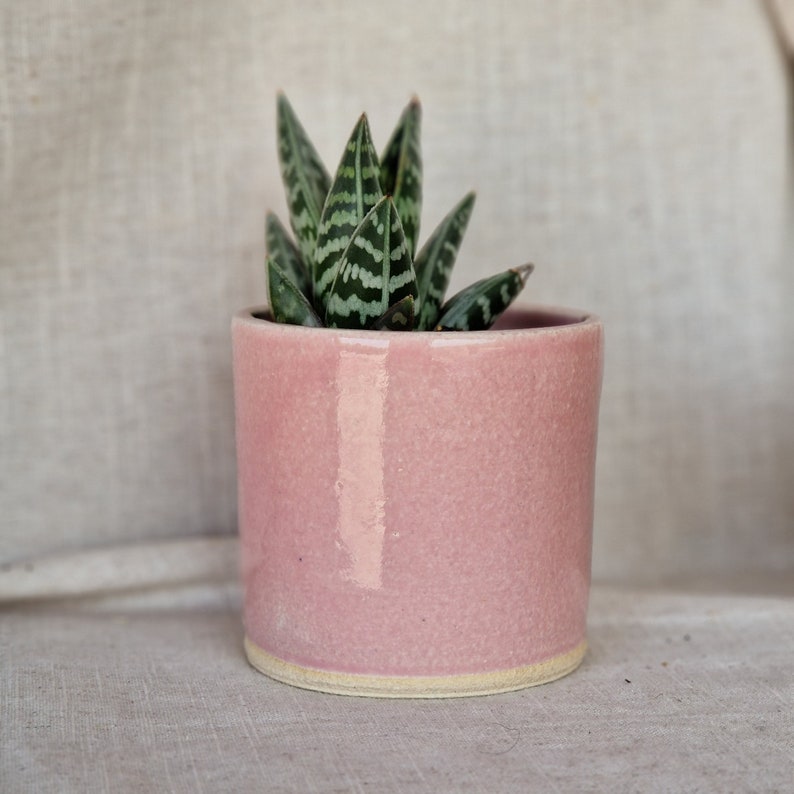 Pink ceramic planter, Handmade glazed beaker, candy floss plant pot, 200ml rose vessel, unique British gift, handcrafted plant pots image 1