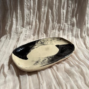Sea Fever Serving Platter, small display plate, handmade ceramic tray, black and white decor, minimalism ceramic dish, unique charger plate