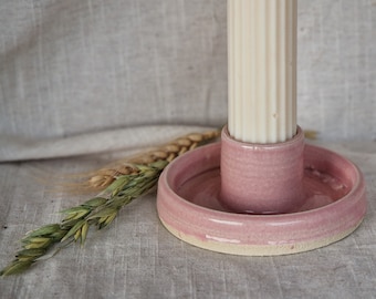 Candy Floss Pink candlestick set, pink candle gift homeware, boho home decor, Speckled candle stick holder