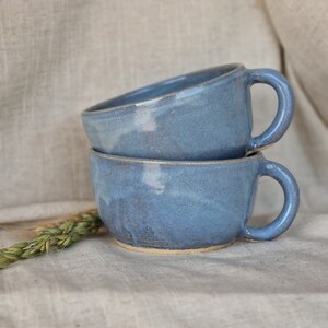 Sky blue mug, Blue glazed cup, handmade cappuccino mug, 300ml latte mugs, unique british gift, tea coffee lover, beach landscape ceramics image 3