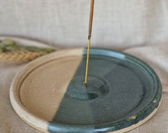 Mountains Incense Stick Holder, Home Decor, Boho Home, Hand Thrown Ceramics, Sage Burning Tray, Deep Green Dish