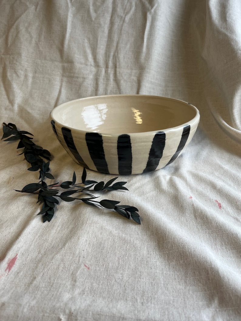 NEW Striped Fruit Bowl, handmade ceramics, black and white bowl, glazed ceramics dish, kitchenware, decorative ceramics, dining centerpiece image 4