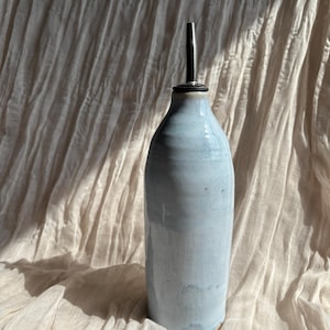 Sky Blue ceramic oil pourer, 350ml handmade bottle, oil decanter, refillable oil cruet, silicon top oil bottle, oil and vinegar cruets