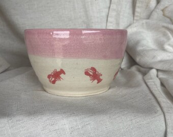 Limited edition printed Ceramic bowl, handmade glazed dish, lobster printed kitchenware, dining soup bowl, eco friendly living