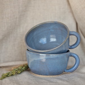Sky blue mug, Blue glazed cup, handmade cappuccino mug, 300ml latte mugs, unique british gift, tea coffee lover, beach landscape ceramics image 2