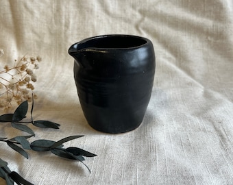 Black ceramic milk jug, 120ml milk bottle, small creamer, handleless pourer, milk vessel, tea set jug, afternoon tea, unique gift