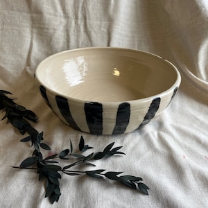 NEW Striped Fruit Bowl, handmade ceramics, black and white bowl, glazed ceramics dish, kitchenware, decorative ceramics, dining centerpiece image 3