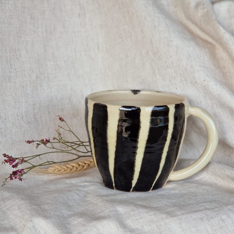 NEW Stripe 500ml Mug, XL black and white Mug, Tea lover mugs, quirky mug, stripey decor image 1