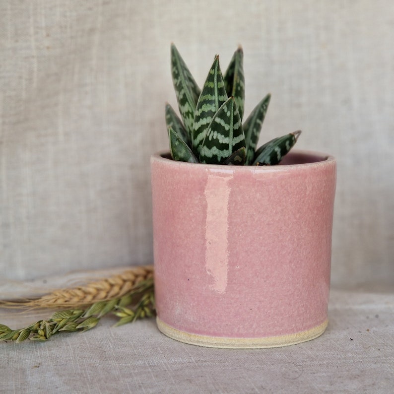 Pink ceramic planter, Handmade glazed beaker, candy floss plant pot, 200ml rose vessel, unique British gift, handcrafted plant pots image 4