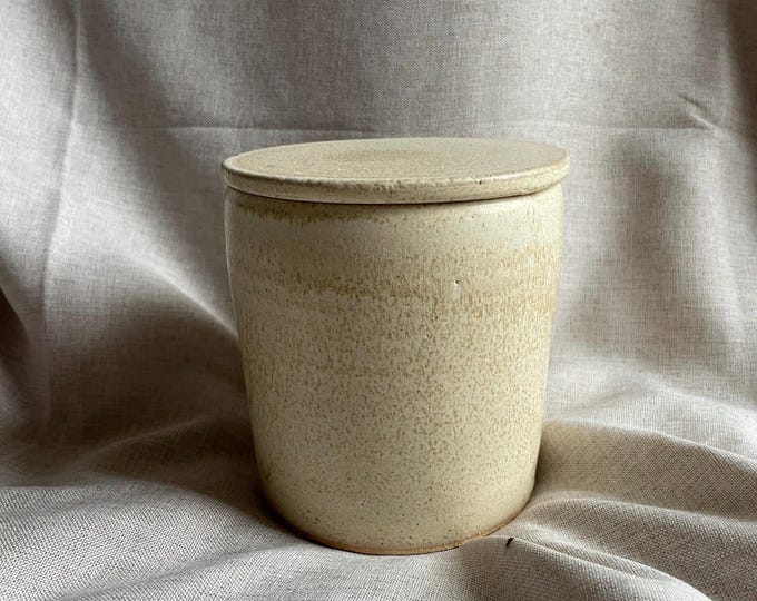 Handleless Cream ceramic butter crock, handmade butter cellar, french butter dish, flat topped ceramics, no handle butter dish
