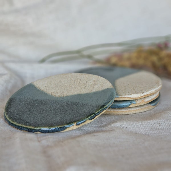 NEW Mountains Set of coasters, handmade ceramic coaster, circle drink coasters, tea place matt, modern kitchen homeware, unique boho dining