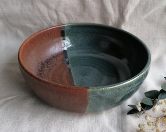 Earth pasta bowl, handmade wide dish, ceramic serving bowls, beige pottery decor, green kitchen plate, eco friendly living,