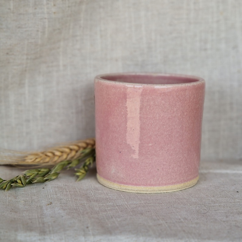 Pink ceramic planter, Handmade glazed beaker, candy floss plant pot, 200ml rose vessel, unique British gift, handcrafted plant pots image 2