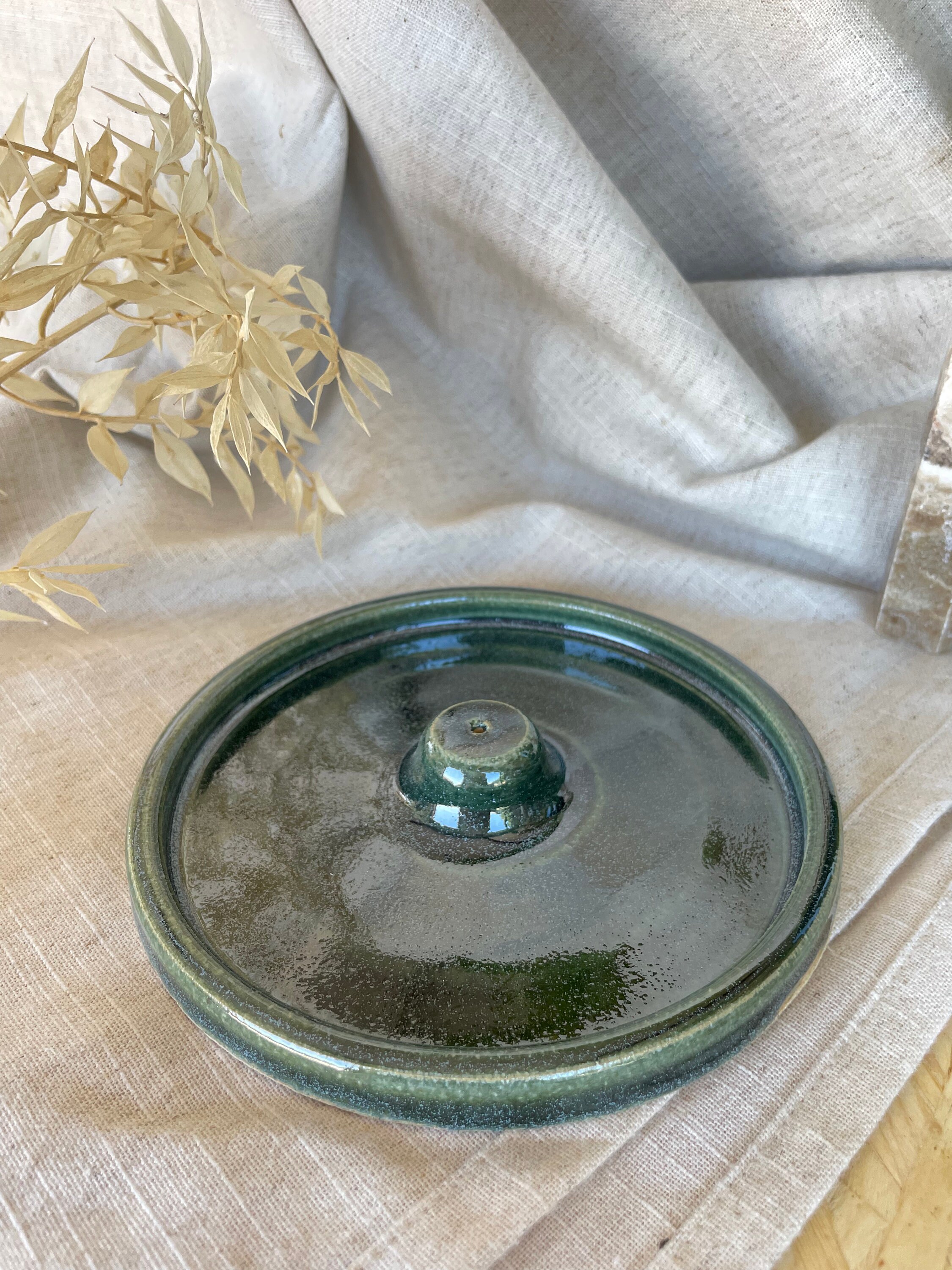 Dark Green Incense Stick Holder, Home Decor, Boho Home, Hand