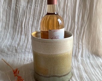 Bamboo wine cooler , Handmade wine vessel, cream ceramic container, alcohol cooler pot, unique British gift, handcrafted champagne cooler