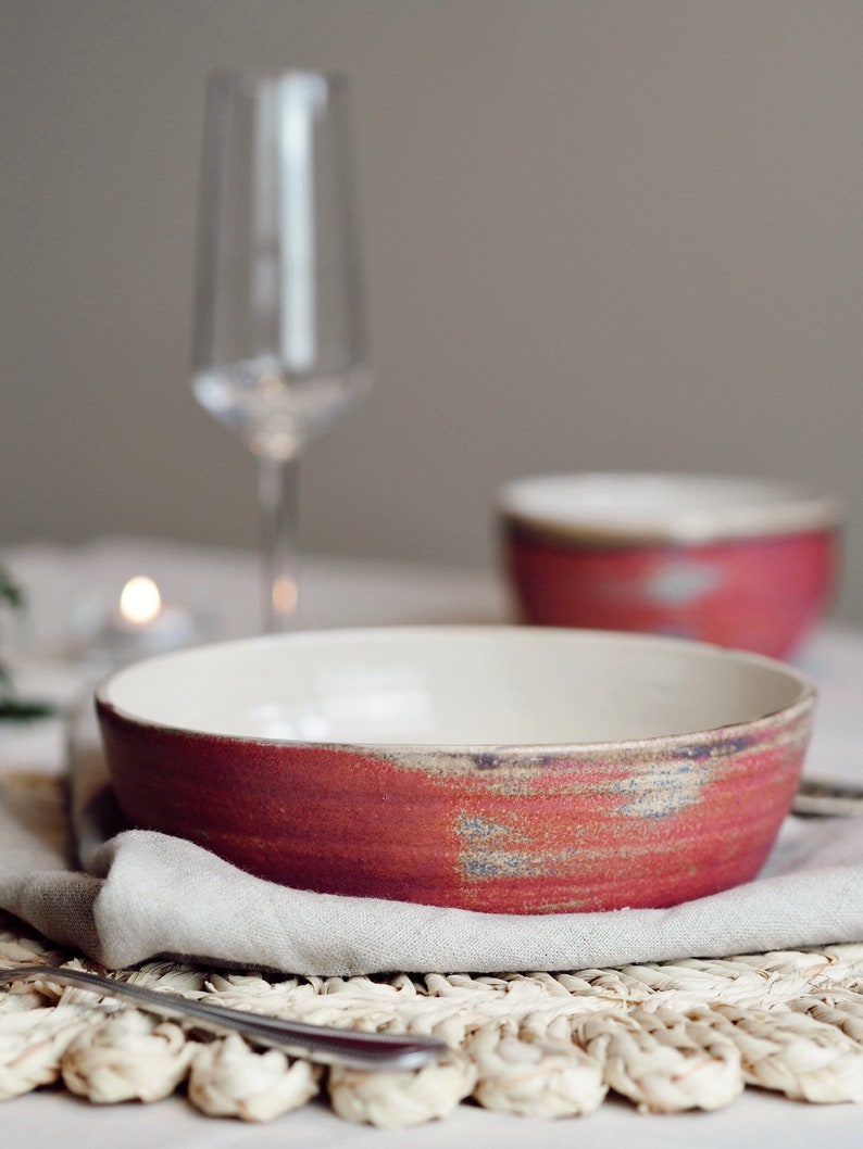 Pink pasta bowl, handmade wide dish, ceramic serving bowls, berry pottery decor, home kitchen plate, eco friendly living,large diningware image 1