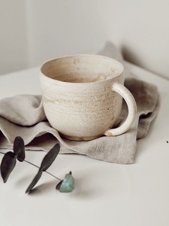 Handmade Ceramic Mug, Cream Glaze Cup, 500ml Beige Mugs, Unique