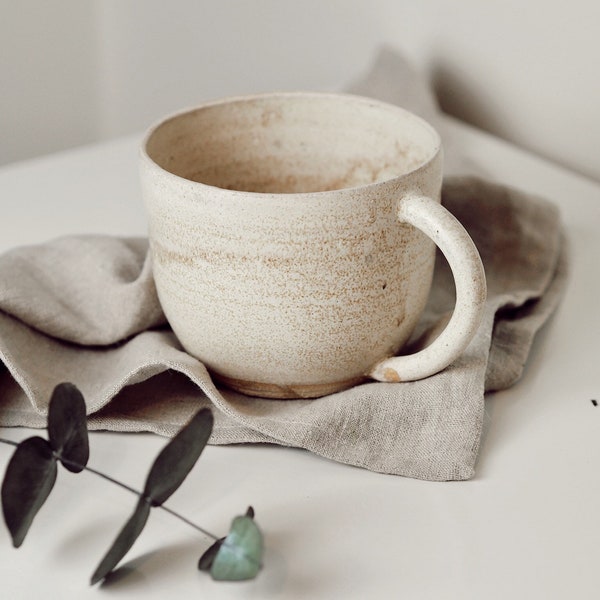 Handmade ceramic mug, Cream glaze cup, 500ml Beige mugs, unique british gift, tea coffee lover, ocean glazed dining, Flecked beige mugs