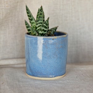 Blue ceramic planter, Handmade glazed beaker, sky blue plant pot, 200ml ocean vessel, unique British gift, handcrafted plant pots