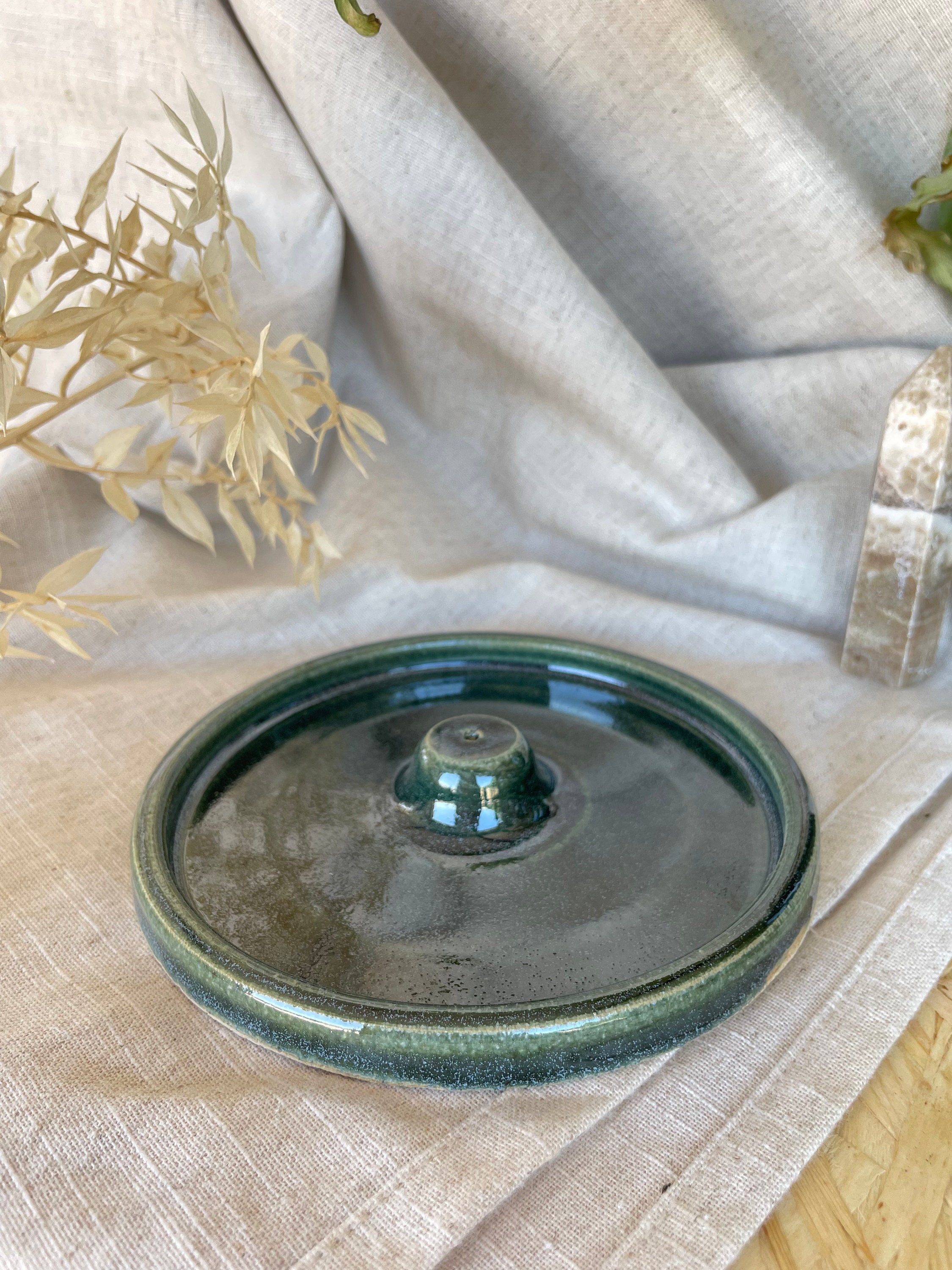 Dark Green Incense Stick Holder, Home Decor, Boho Home, Hand