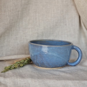Sky blue mug, Blue glazed cup, handmade cappuccino mug, 300ml latte mugs, unique british gift, tea coffee lover, beach landscape ceramics image 1