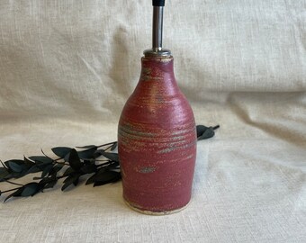 Berry Pink ceramic oil pourer, 250ml handmade bottle, oil decanter, refillable oil cruet, cork top oil bottle, oil and vinegar cruets