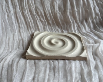 White soap dish, rectangular bathroom tray, handmade kitchen pottery, household soap holder, thrown soap holder, textured soap dishes