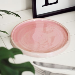 Candy Floss Pink Ceramic plates, handmade lunch plate , unique pink dining, handcrafted serving ceramics, home kitchen decor, cream dish