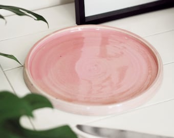 Candy Floss Pink Ceramic plates, handmade lunch plate , unique pink dining, handcrafted serving ceramics, home kitchen decor, cream dish